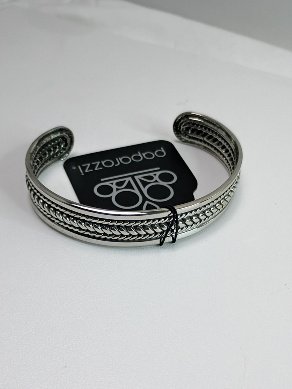 Paparazzi Silver-Tone Braided Detail Unisex Cuff Bracelet